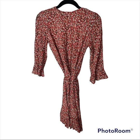 NWT FAITHFULL THE BRAND Floral Carmel Mini Wrap Dress Blossom Village Size 2/XS - Picture 7 of 9